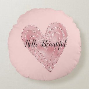 Blush Pink Gold Glitzer Glitzy Herz Rundes Kissen