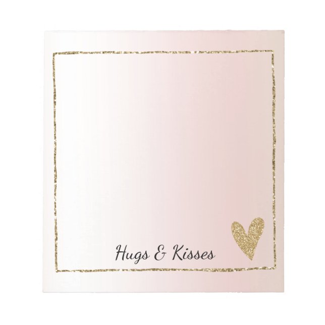 Blush Pink Gold Glitzer Herz Notizblock (Vorderseite)
