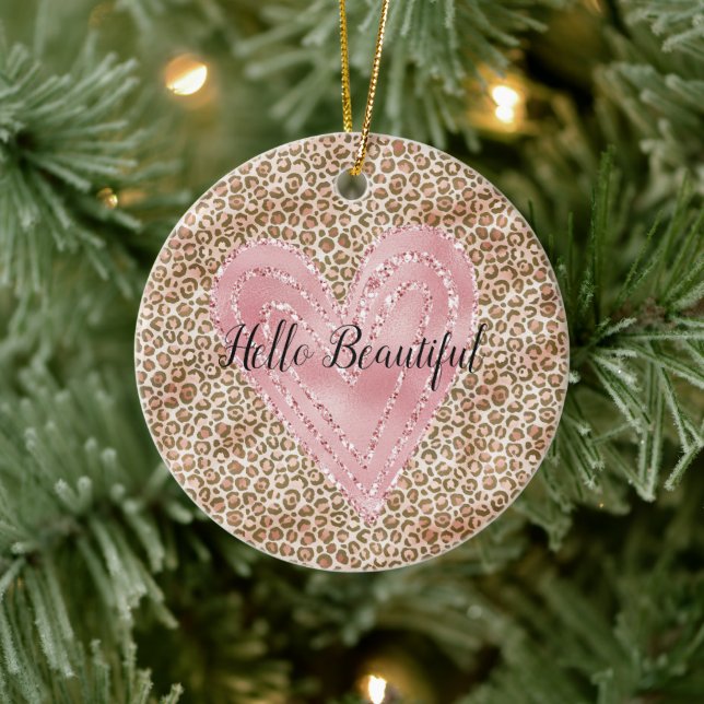 Blush Pink Gold Glitzer Herzblinddruck Keramik Ornament (Baum)