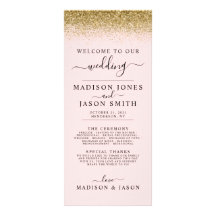 Blush Pink & Gold Glitzer Hochzeitsprogramm
