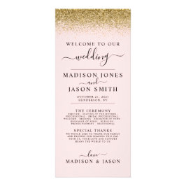 Blush Pink & Gold Glitzer Hochzeitsprogramm Werbekarte