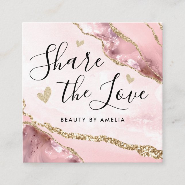 Blush Pink Gold Glitzer Marmor Agate Chic Monogram Empfehlungskarte (Vorderseite)