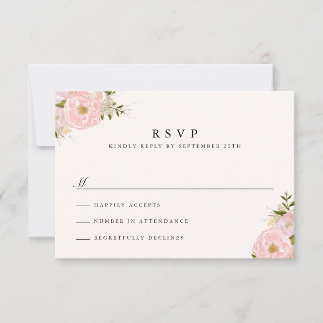 Blush Pink Gold Glitzer Peony RSVP Cards Karte (Vorderseite)