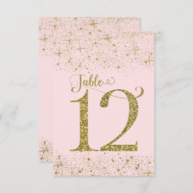Blush Pink Gold Glitzer Tischnummern Nummer 12 (Vorne/Hinten)