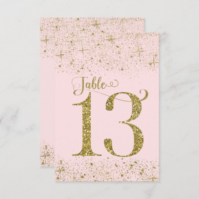 Blush Pink Gold Glitzer Tischnummern Nummer 13 (Vorne/Hinten)