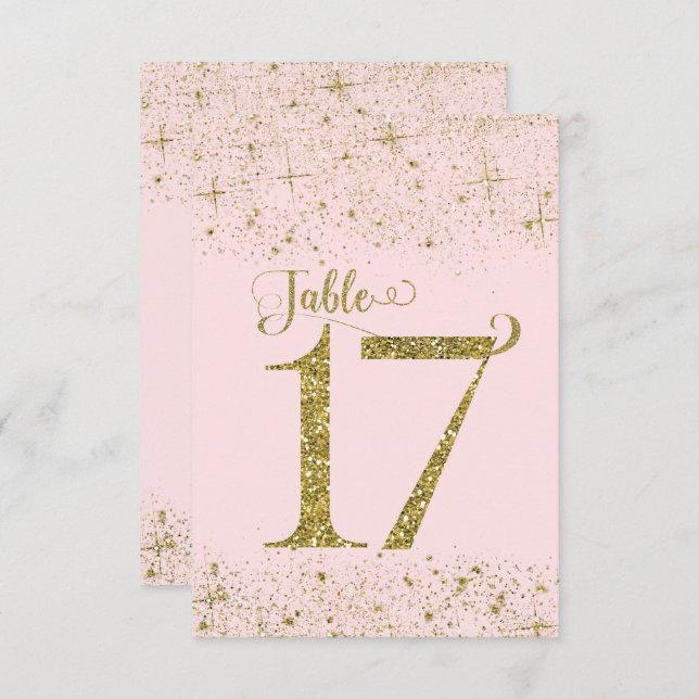 Blush Pink Gold Glitzer Tischnummern Nummer 17 (Vorne/Hinten)