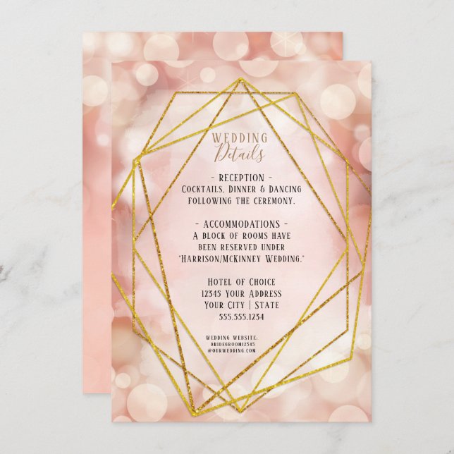 Blush Pink Gold Glitzer Twinkle Leuchten Details Einladung (Vorne/Hinten)