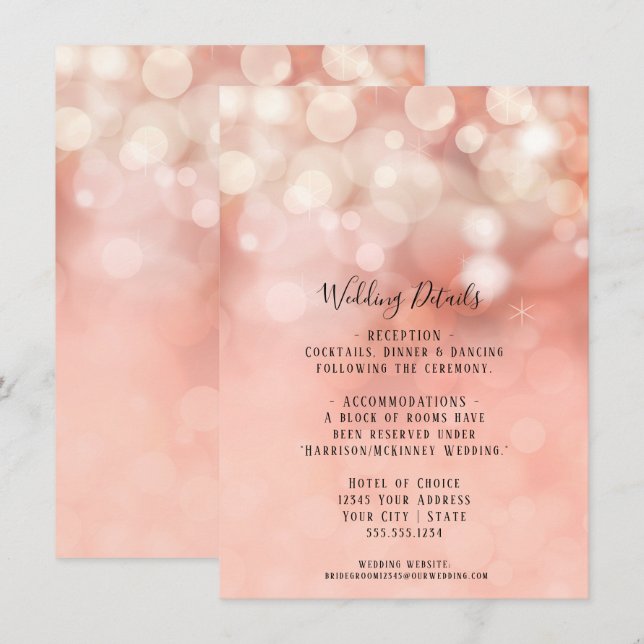 Blush Pink Gold Glitzer Twinkle Lights Details Inn Einladung (Vorne/Hinten)