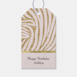 Blush Pink Gold Glitzer Zebra Birthday Geschenkanhänger