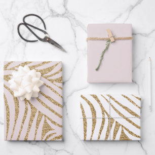 Blush Pink Gold Glitzer Zebra Birthday Geschenkpapier Set