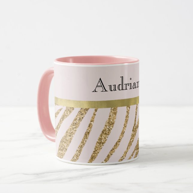 Blush Pink Gold Glitzer Zebra Tasse (Vorderseite Links)
