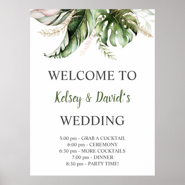 Blush Pink Gold Greenerity Wedding Welcome Poster (Vorne)
