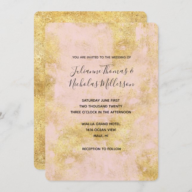 Blush Pink Gold Grunge Wedites Einladungen (Vorne/Hinten)
