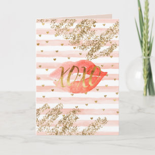 Blush Pink Gold Hearts XOXO Glitzer Lips Karte