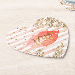 Blush Pink Gold Hearts XOXO Glitzer Lips Untersetzer