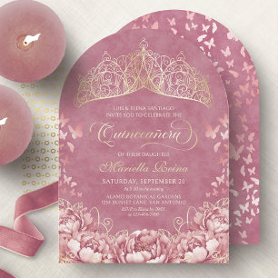 Blush Pink Gold Königliche Prinzessin Quinceanera Einladung