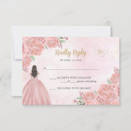 Blush Pink Gold Kupfer Blumenprinzessin Quinceañer RSVP Karte