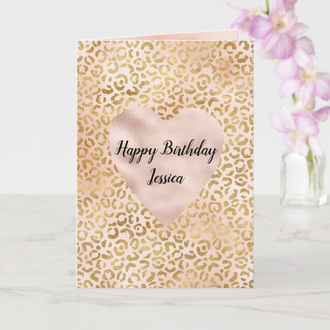 Blush Pink Gold Leopard Herz Karte (Orchidee)