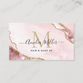 Blush Pink Gold Marmor Agate Haair Makeup Monogram Visitenkarte
