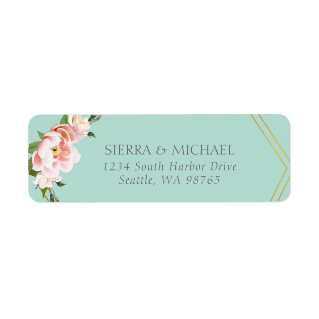 Blush Pink Gold Mint Green Wedding Rücksendeadress (Vorne)
