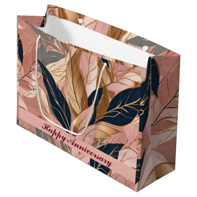 Blush Pink Gold Moderne Boho Blätter Collection Große Geschenktüte (Vorderseite Schrägansicht)