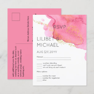 Blush Pink Gold Moderne Hochzeitserie RSVP mit Men Postkarte