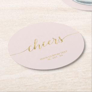 Blush Pink & Gold Modernes Letter Cheers Party Runder Pappuntersetzer