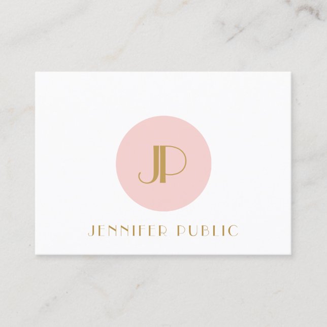 Blush Pink Gold Monogram Moderne elegante Vorlage Visitenkarte (Vorderseite)