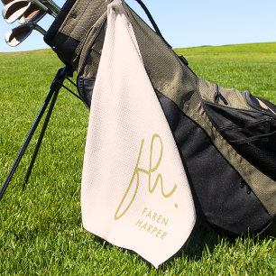 Blush Pink Gold Monogram Script Moderner Name Girl Golfhandtuch