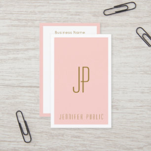 Blush Pink Gold Monogramm Anfangsbuchstabe Vertika Visitenkarte