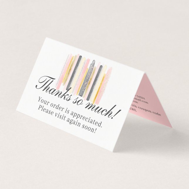Blush Pink & Gold Paint Stroke Chic Dankeschön Kar (Vorderseite)