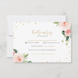 Blush pink gold peony floral wedding RSVP card Karte