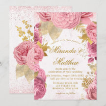 Blush Pink Gold Peony Glitzer Hochzeitseinladungen
