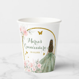 Blush Pink Gold Princess Butterfly Quinceañera Pappbecher
