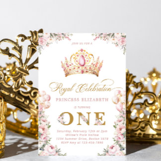 Blush Pink Gold Prinzessin 1. Geburtstag Party Kro Einladung