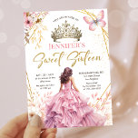 Blush Pink Gold Prinzessin Tiara Floral Sweet 16 Einladung<br><div class="desc">Feiern Sie Ihren besonderen Meilenstein mit Eleganz! Laden Sie Ihre Lieben mit unserer "Blush Pink Gold Prinzessin Tiara Floral Sweet 16 Einladung!" ein! Machen Sie Ihr 16 . Geburtstag unvergesslich mit dieser wunderschön gestalteten Einladung. Bestellen Sie jetzt und fügen Sie Ihrem großen Tag einen Zauber hinzu! 💜 👑 🦋 Bitte...</div>