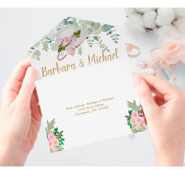 Blush Pink Gold Romantische Blumenhochzeit All In One Einladung