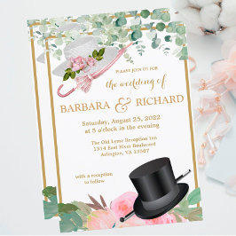 Blush Pink Gold Romantische QR Hochzeit mit Flora Einladung