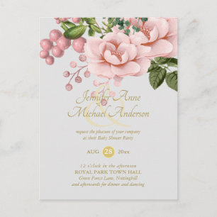 Blush Pink Gold Rose Bouquet Baby Dusche Postkarte