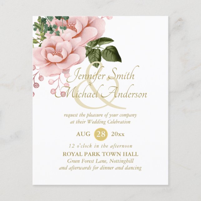 Blush Pink Gold Rose Bouquet Wedding (Vorderseite)