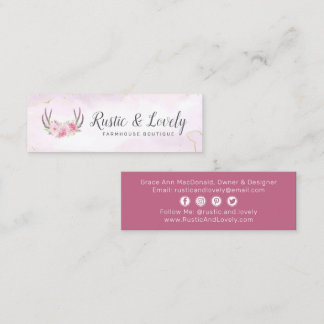 Blush Pink Gold Rustikale Flora Antler Social Medi Mini Visitenkarte