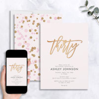 Blush Pink & Gold Script Confetti 30. Geburtstag