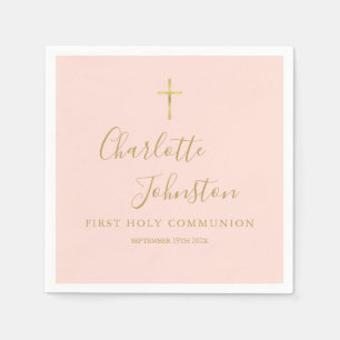 Blush Pink Gold Script Erste heilige Kommune Serviette