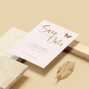 Blush Pink & Gold Script mit Glitzer Butterfly Save The Date