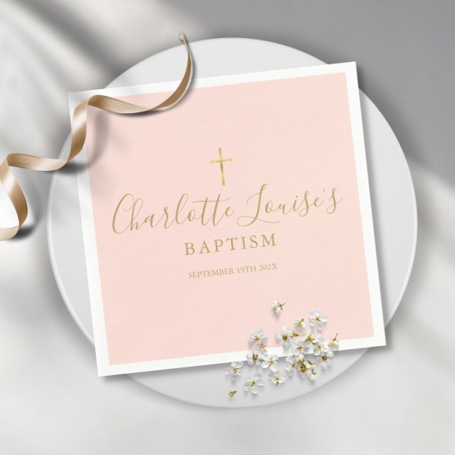 Blush Pink Gold Signature Baptism Christening Napk Serviette (Von Creator hochgeladen)