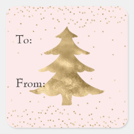 Blush Pink Gold Sparkle Dots Weihnachtsbaum Quadratischer Aufkleber