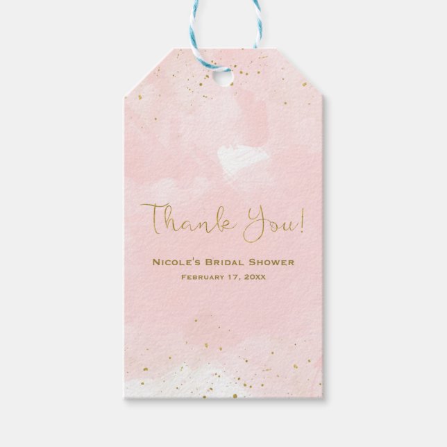 Blush Pink & Gold Spritzer Modernes Brautparty Geschenkanhänger (Vorderseite)