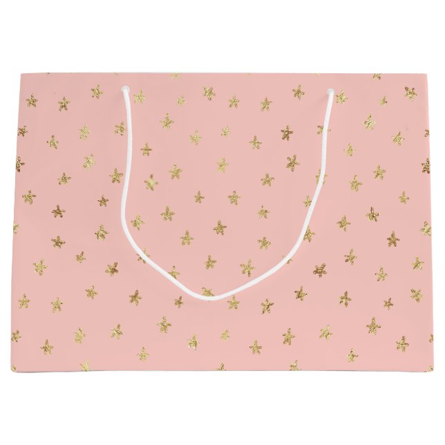 Blush Pink Gold Star Muster FFCEC große Geschenktü Große Geschenktüte (Vorderseite)
