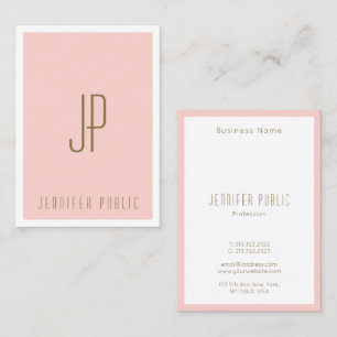 Blush Pink Gold Text Monogram Modern Vertikal Visitenkarte