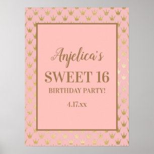 Blush Pink Gold Tiaras Girl's Sweet 16 Poster